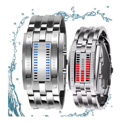 2 Relojes Pareja Duo Led Binario Acero Inoxidable Cotra Agua