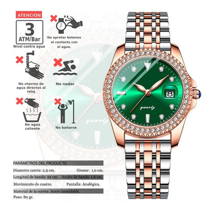 Reloj Acero Inoxidable Brillantes Esfera Fechador Cx