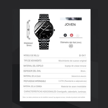 Reloj Hombre Inoxidable Fluorecente Resistente Agua 3 Bar Bs
