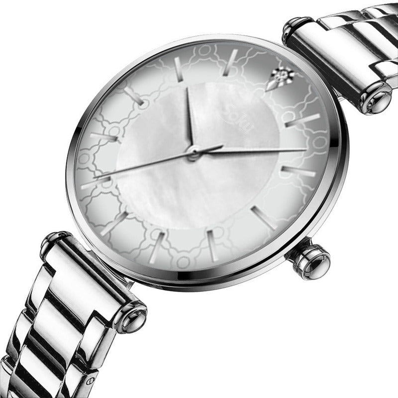 Reloj Inoxidable Nacar Brillante Elegante Mov Japones Cu