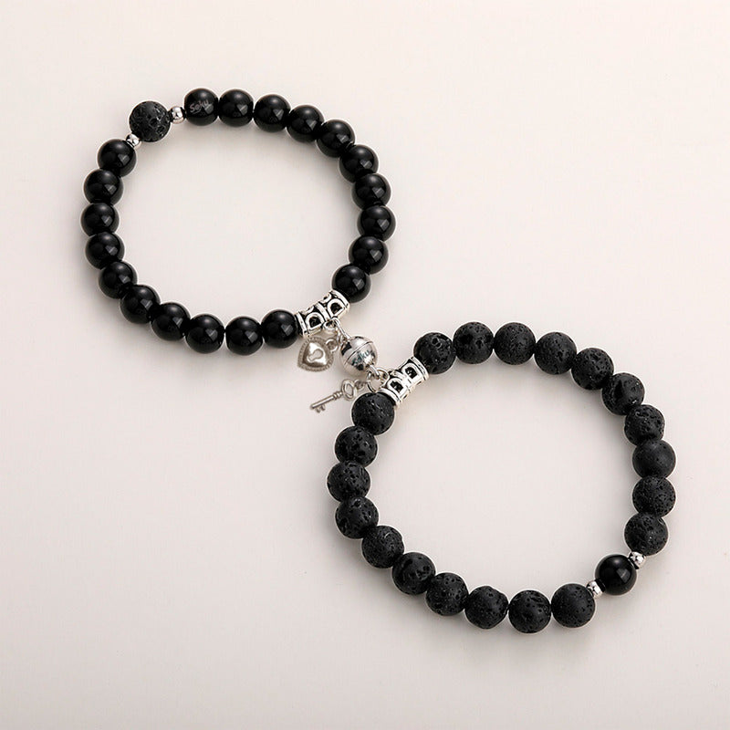 Pulseras Duo Pareja Piedra Iman  Amor Llave Candado