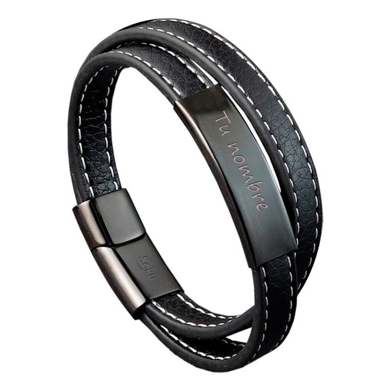 Soku Pulsera Piel Acero Inoxidable Personalizada Titanio