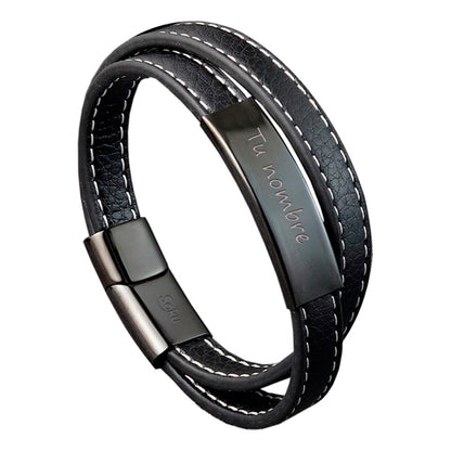 Soku Pulsera Piel Acero Inoxidable Personalizada Titanio