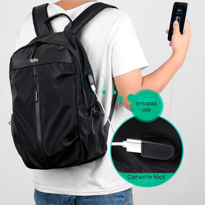 Soku Mochila Premium Contra Agua Laptop 14 Amplia Viaje