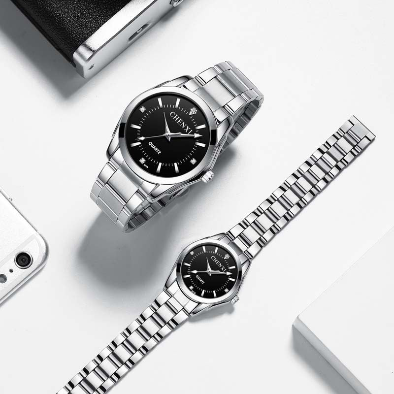 Duo Reloj Pareja Acero Inoxidable Contra Agua Estuche Cx