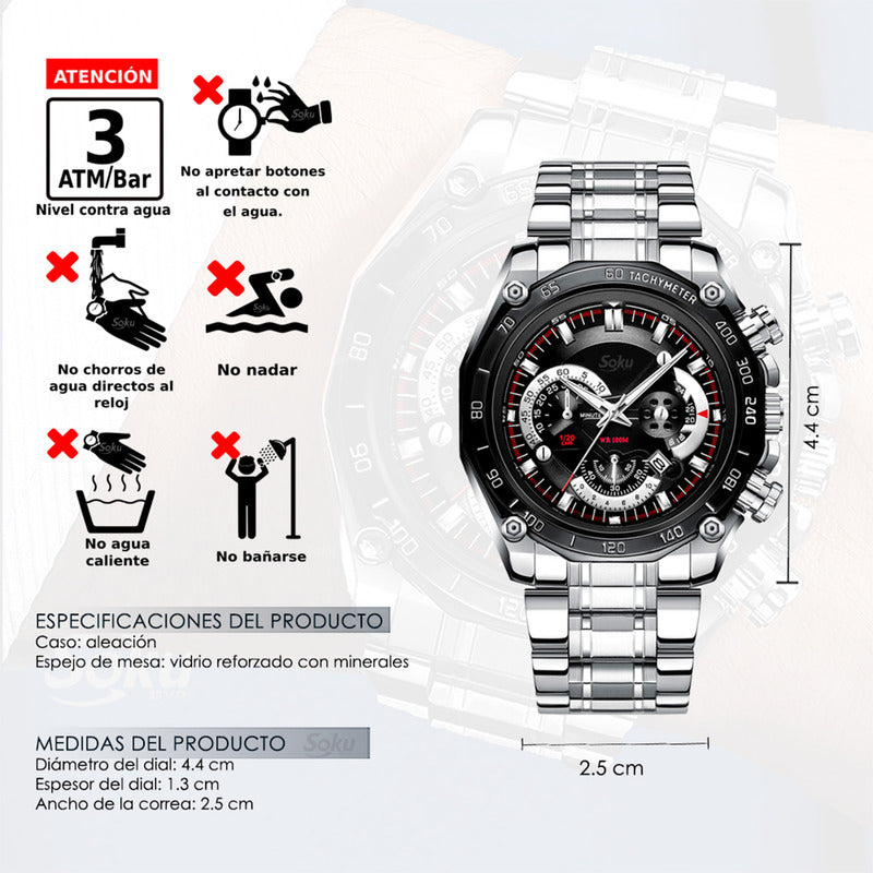 Reloj Acero Inoxidable Fechador Anti Rayaduras Waterproof Cx