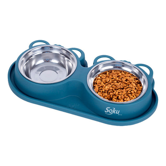 Tazon Doble Plato Para Perro Antiderrapante Acero Inoxidable