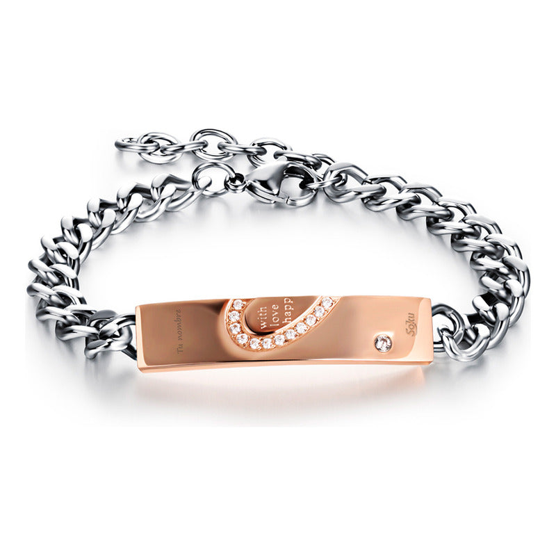2 Pulseras Personalizadas Parejas Cora Inoxidable Por Vida