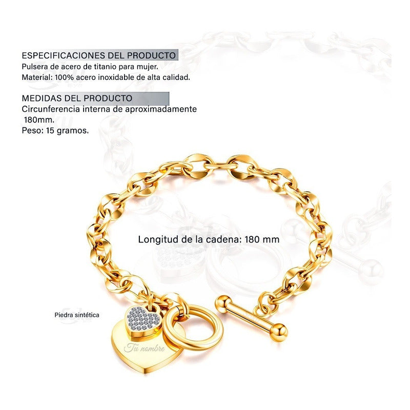 Pulsera Personalizada Grabado Corazon Acero Titanio Forever