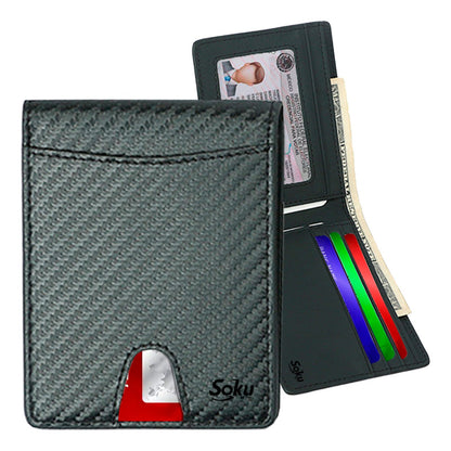 Cartera Billetera Fibra Carbono Antirrobo Piel Genuina Rfid