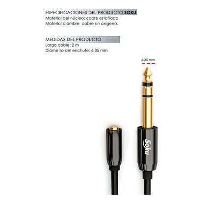 Soku Cable 6.35mm Amplificador Mezcladora Dj Hifi 2m