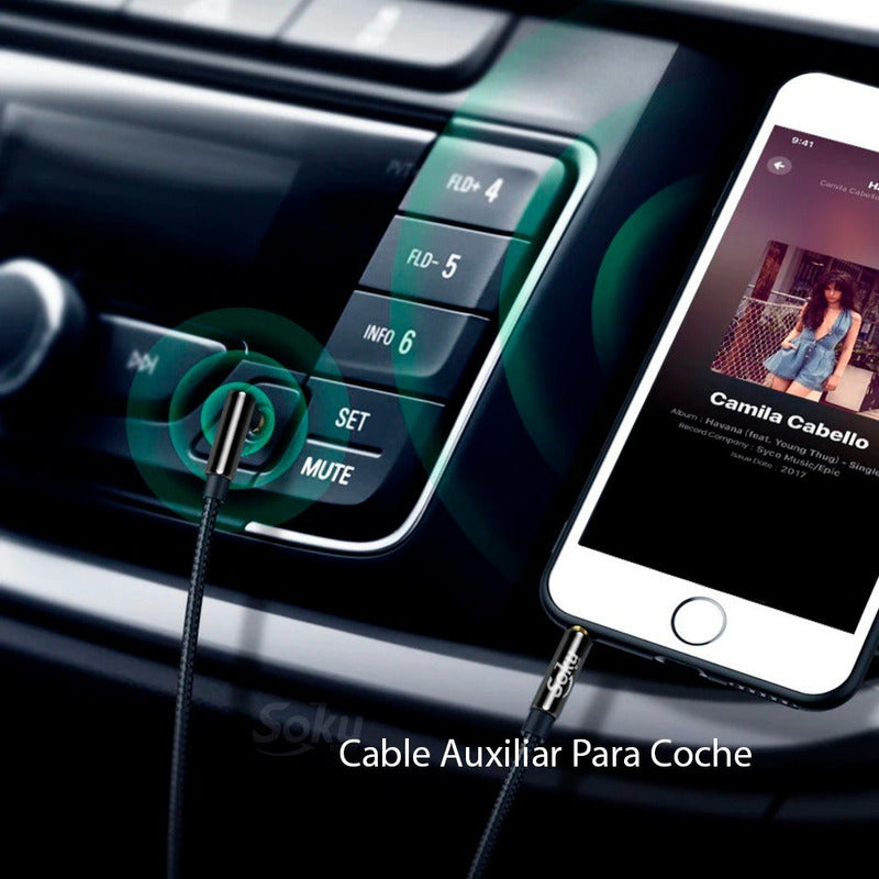 Cable Auxiliar 3.5mm Macho A Macho Auto Estéreo 3 Polos 24k