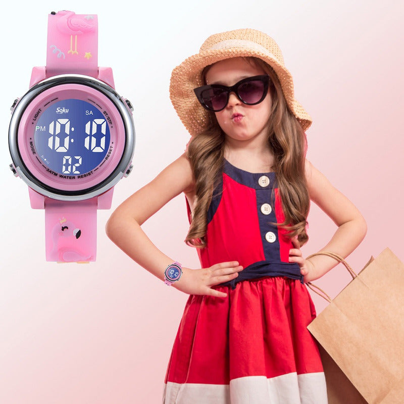 Reloj Infantil Caricaturas 3d Niña Kawaii Contra Agua Led
