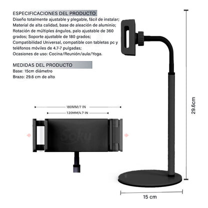 Soku Base Celular Mini Tableta Soporte Gira 360 4.7'' A 7''