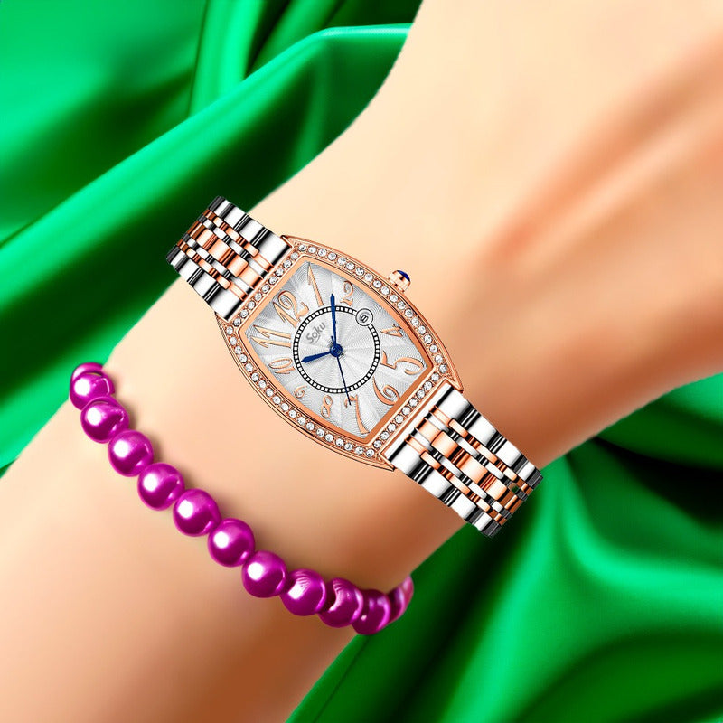 Reloj Acero Inoxidable Mujer Brillantes Numeros Grandes Cx
