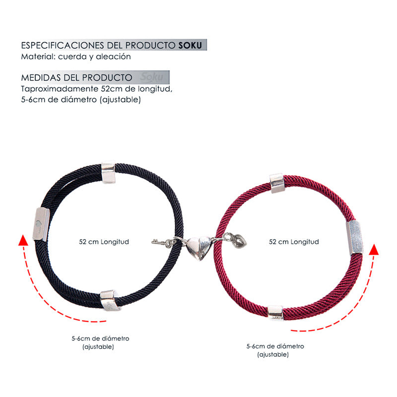 Kit 2 Brazaletes Magnéticos Pulsera  Llave Y Candado Parejas