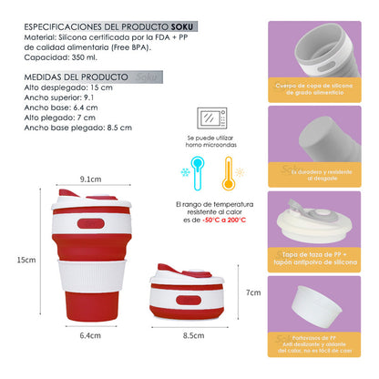 Vaso Termico Plegable Portable Cafe Hermetico Certificado