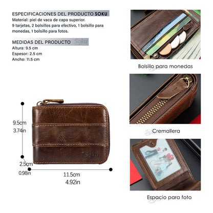 Soku Cartera Bloqueo Rfid Cierre Dura Piel Genuina Premium