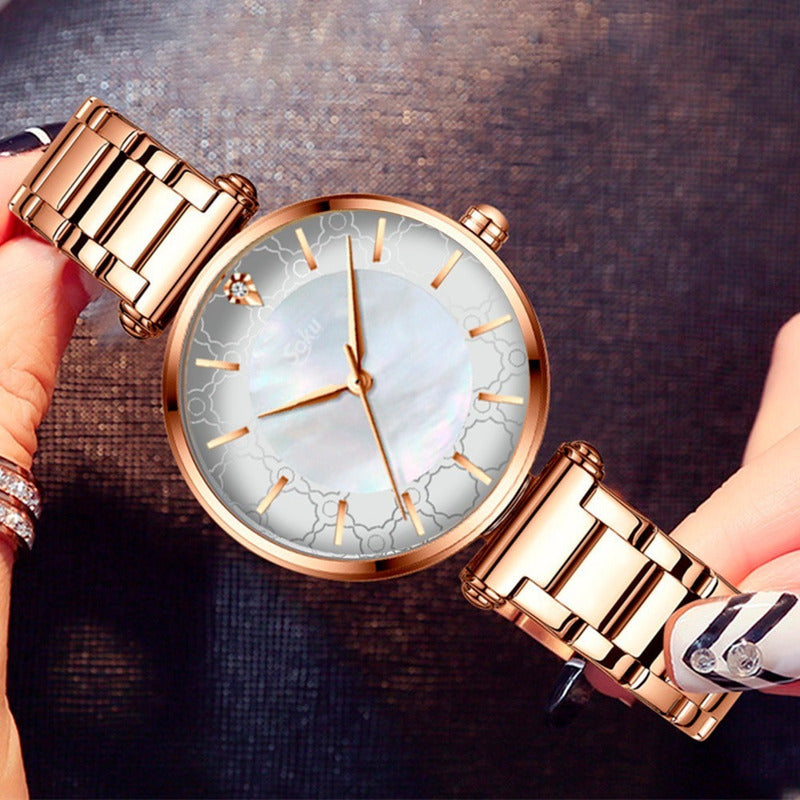 Reloj Inoxidable Nacar Brillante Elegante Mov Japones Cu
