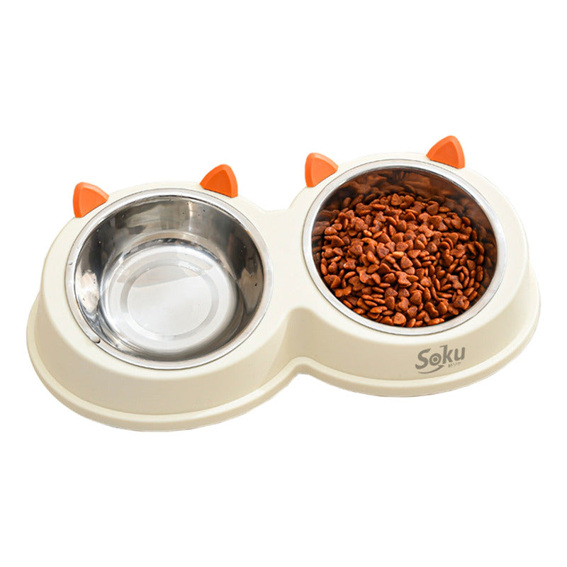 Soku Tazon Doble Elevado Acero Inoxidable Gato Seguro Feliz