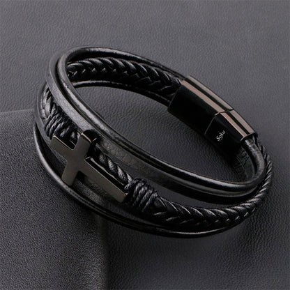 Soku Pulsera Cruz Personalizada Piel Acero Inoxidable