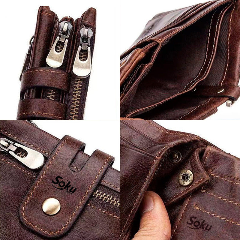 Cartera Billetera Hombre/mujer Piel Genuina Bloqueo Rfid