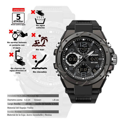 Reloj Dual Digital Led Militar Uso Rudo Contra Agua 5 Bar Sd