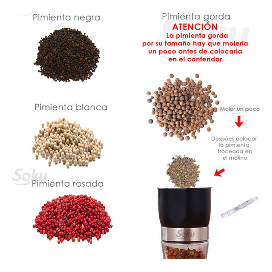 2 Pimenteros Saleros Molino Acero Inoxidable Cristal Soku