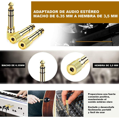 2 Adaptador Audio Estéreo Trs Jack 6.35 Macho A 3.5mm Hembra