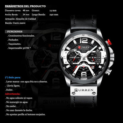 Reloj Cuero Lujo Cronometro Original Calendario Taquímetro C