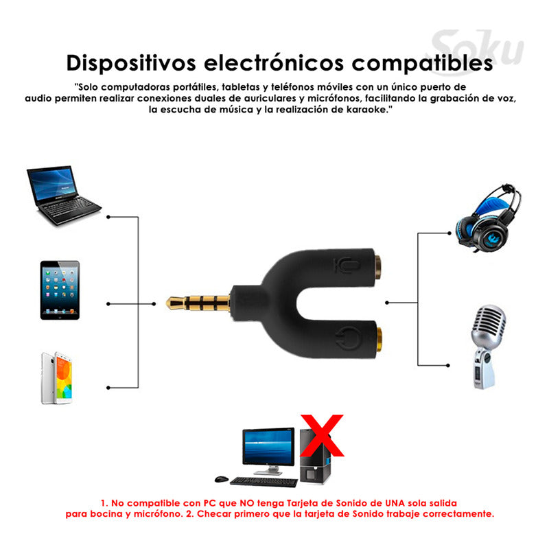 Mini Adaptador Divisor De Audio Microfono Audifono Calidad