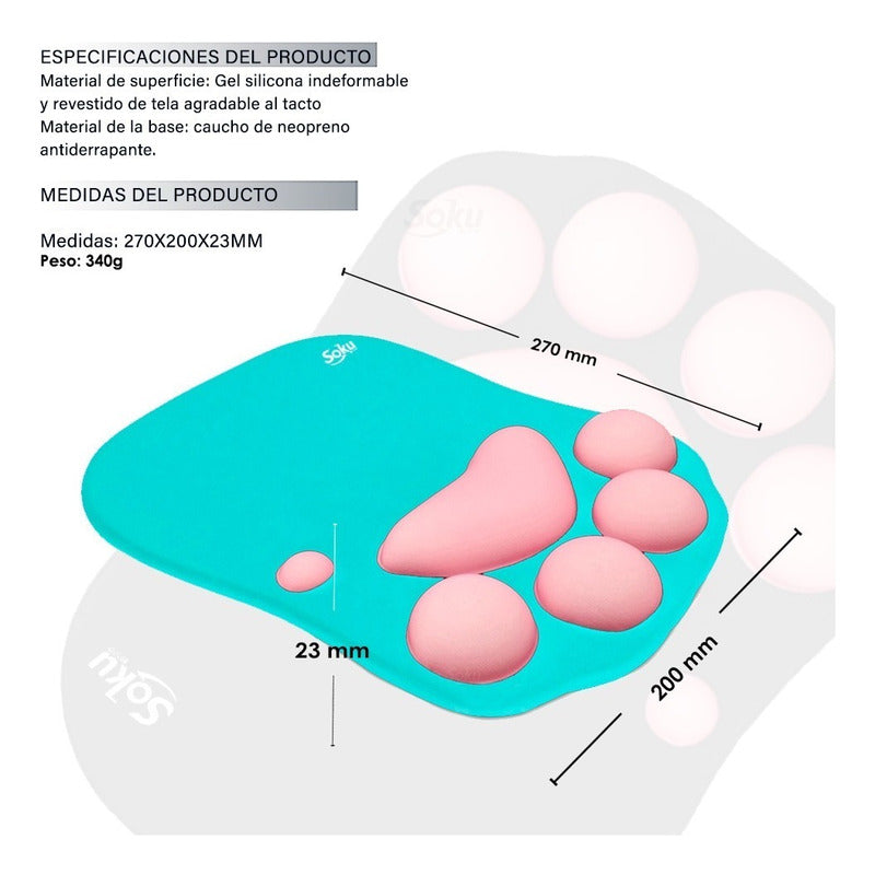 Tapete Raton Huella 3d Gato Antideslizante Gel Ortopedico
