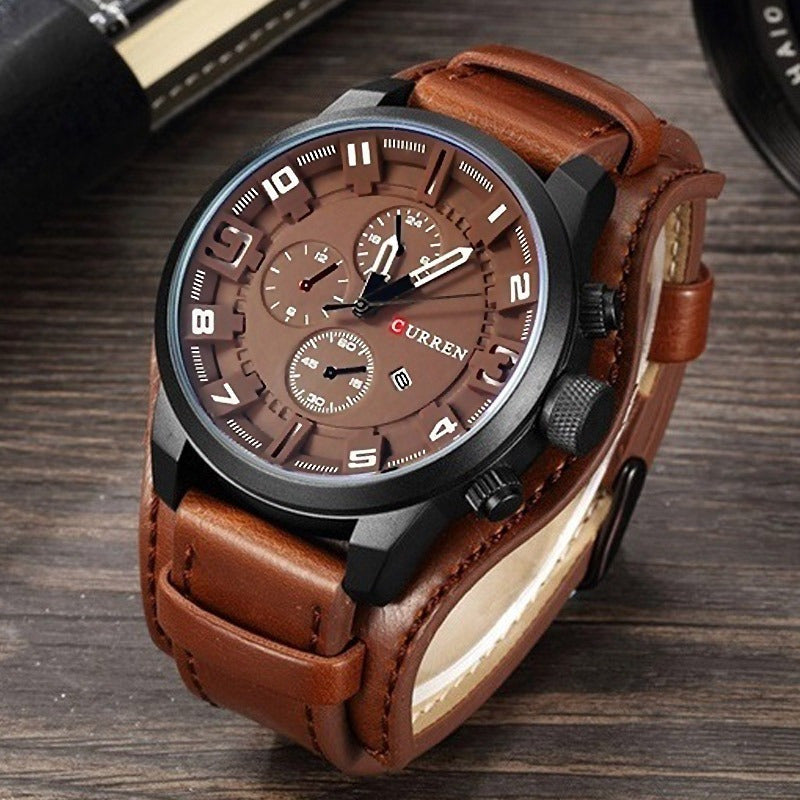 Reloj Cronometro Cuero Original Mov Japones Contra Agua Cu