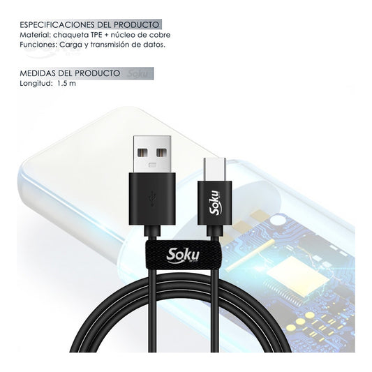 Cable Usb Tipo C Carga Rápida Y Datos Otg 2.4a 1.5 M