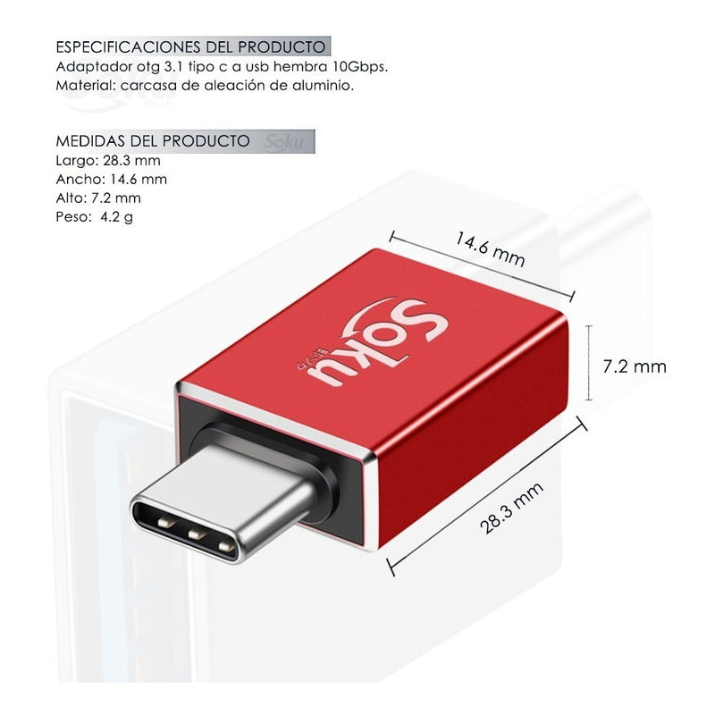 Soku Adaptador Otg Tipo C A Usb 3.1 Velocidad Real 10 Gbps