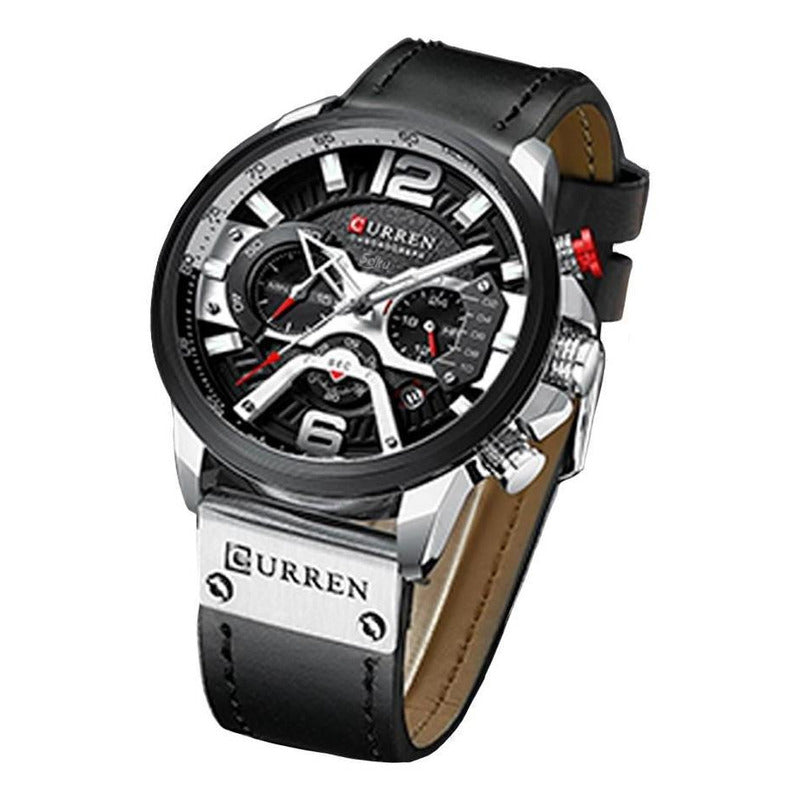 Reloj Cuero Lujo Cronometro Original Calendario Taquímetro C