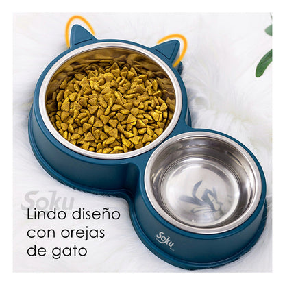 Tazon Doble Acero Inoxidable Perro Medio Y Gato Grande Soku