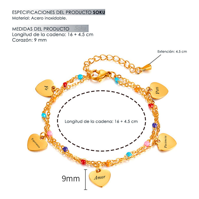 Soku Pulsera Corazón Personalizada Grabado  Acero Titanio