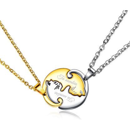 2 Collares Personalizado Parejas Amor Gato Acero Inoxidable