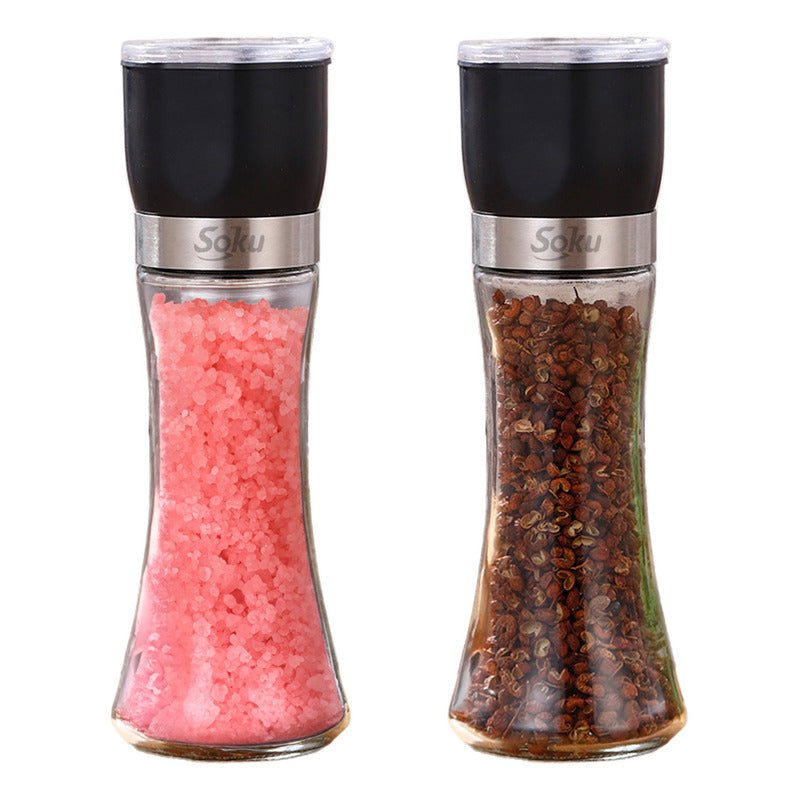2 Pimenteros Saleros Molino Acero Inoxidable Cristal Soku