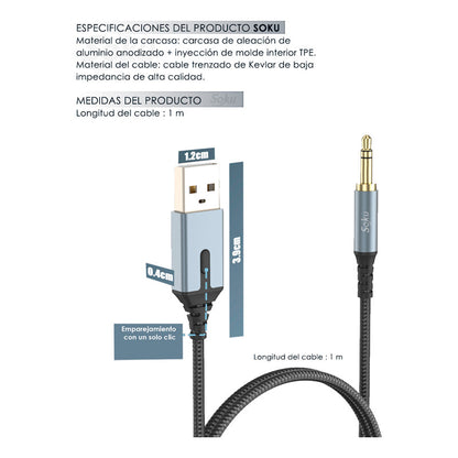 Transmisor Bluetooth A Cable Auxiliar 3.5mm Usb Hifi Mic Pro