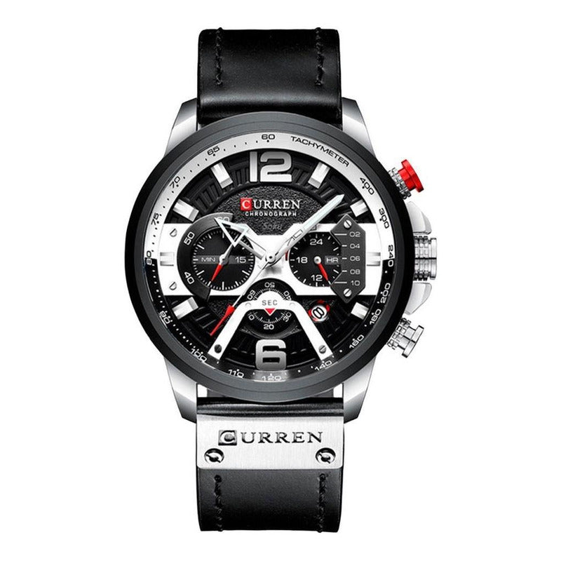 Reloj Cuero Lujo Cronometro Original Calendario Taquímetro C