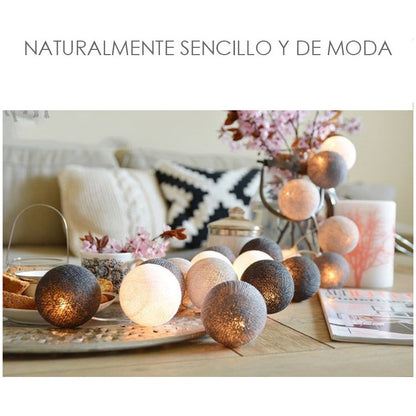 Serie Luces Eventos Fiesta 20 Esferas Grandes Algodón Pilas