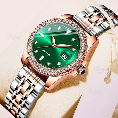 Reloj Acero Inoxidable Brillantes Esfera Fechador Cx