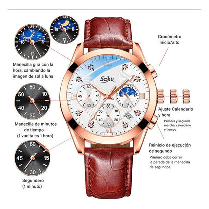 Reloj Cuero Cronometro Real Fechador Original Impermeable