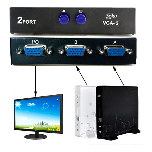 Conmutador 2 En 1 Switch Divisor Monitor Vga 2 Puertos