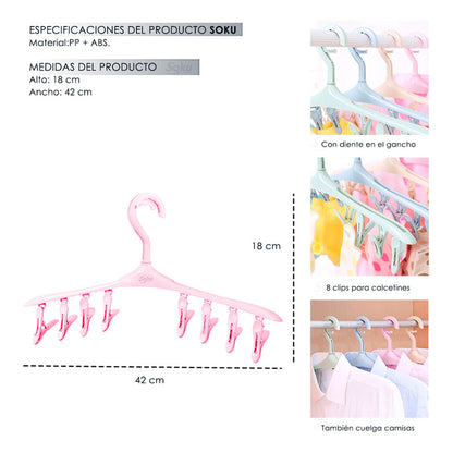Gancho De Ropa Multifuncional Percha Con 8 Clips Organizador