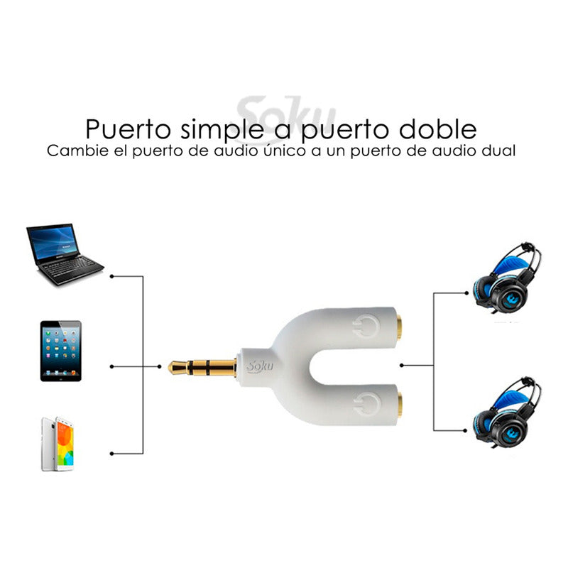 Soku Mini Adaptador Divisor Audio Microfono Bocinas Calidad