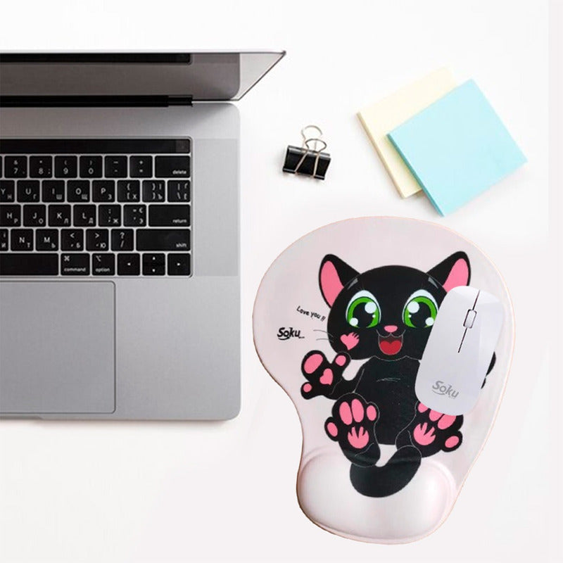Soku Tapete Para Raton Gel Ergonomico Love Perro Gato Kawaii