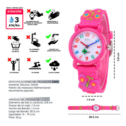 Reloj Niña Mariposa 3d Kawaii Impermeable Calidad